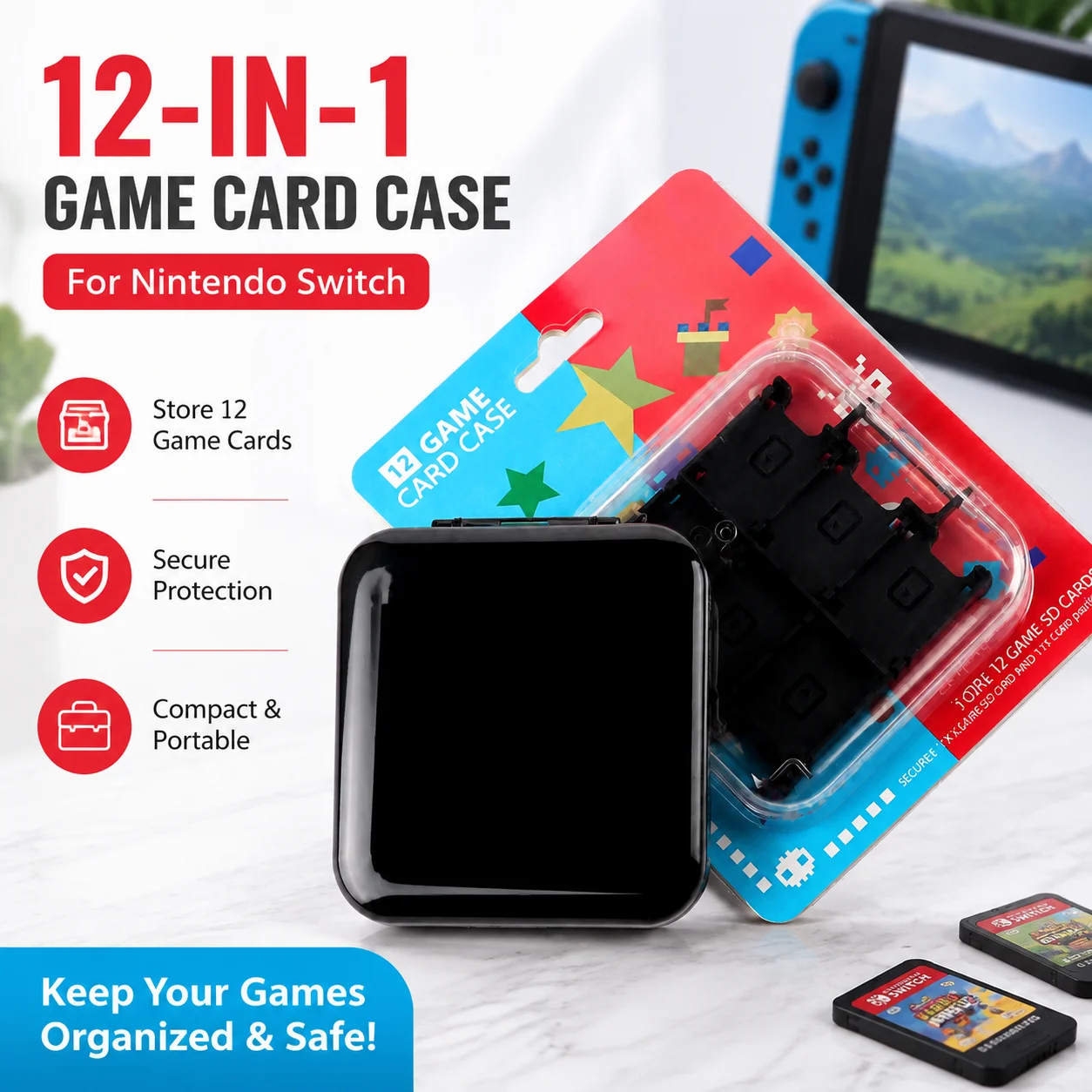 Game Boy Cartridge Holder - Nintendo Switchゲームカードホルダー用12-in-1カートリッジケース、Switch NSゲーム用プラスチック製交換用アクセサリーストレージボックス