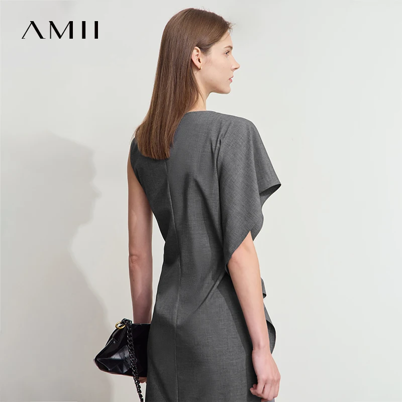 Amii – robe minimaliste pour femmes, nouvelle collection été 2021, manches courtes, ligne en H, asymétrique, vêtements élégants pour dames, 12522022