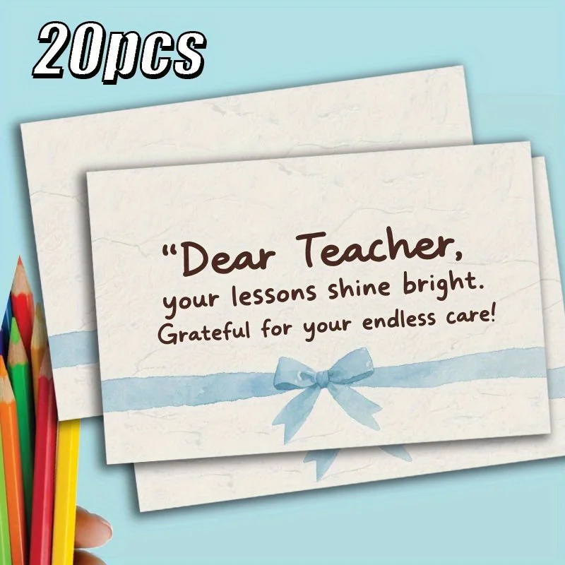 20pcs Teacher's Day Thank-you Card, Elegant Light Colored Ribbon Bow Design - Suitable for Teachers in Various Subjects