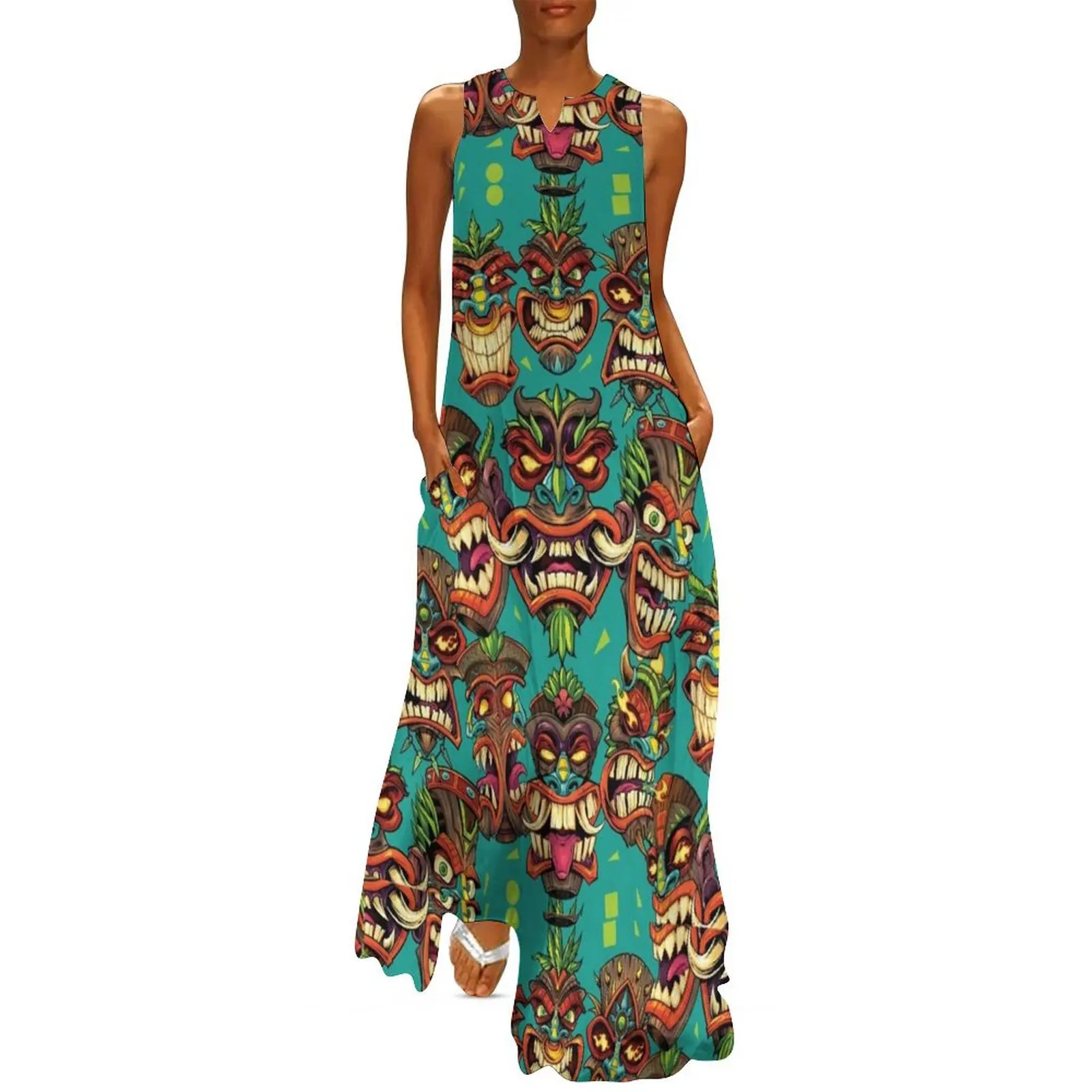 

Tiki Head Repeating Pattern Long Dress Casual dresses Dress for girls summer dress women 2025