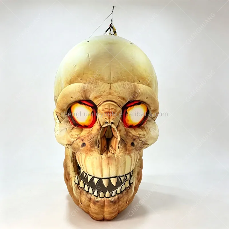 Giant Inflatable Skull with LED Eyes Scary Halloween Decor Glow in The Dark DJ Nightclub Prop Haunted House Party Decoration