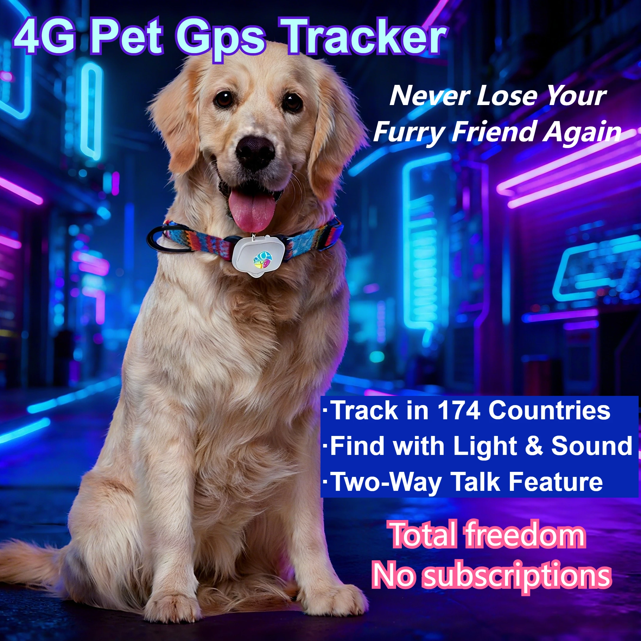 

4G Dog GPS Tracker Smart Collar for Pets Dogs Cats No monthly fee No subscription No Hidden Fees Anti-Lost Alarm & Geo-Fence
