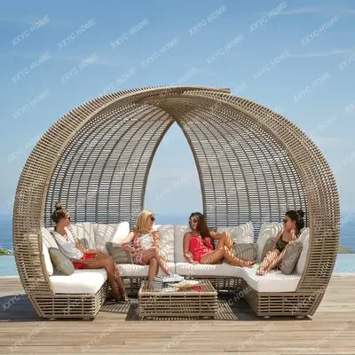 Outdoor Rattan Sofa Combination Swimming Pool Scenic Spot B & B Courtyard Lying Bed Villa Garden Roof Outdoor Furniture