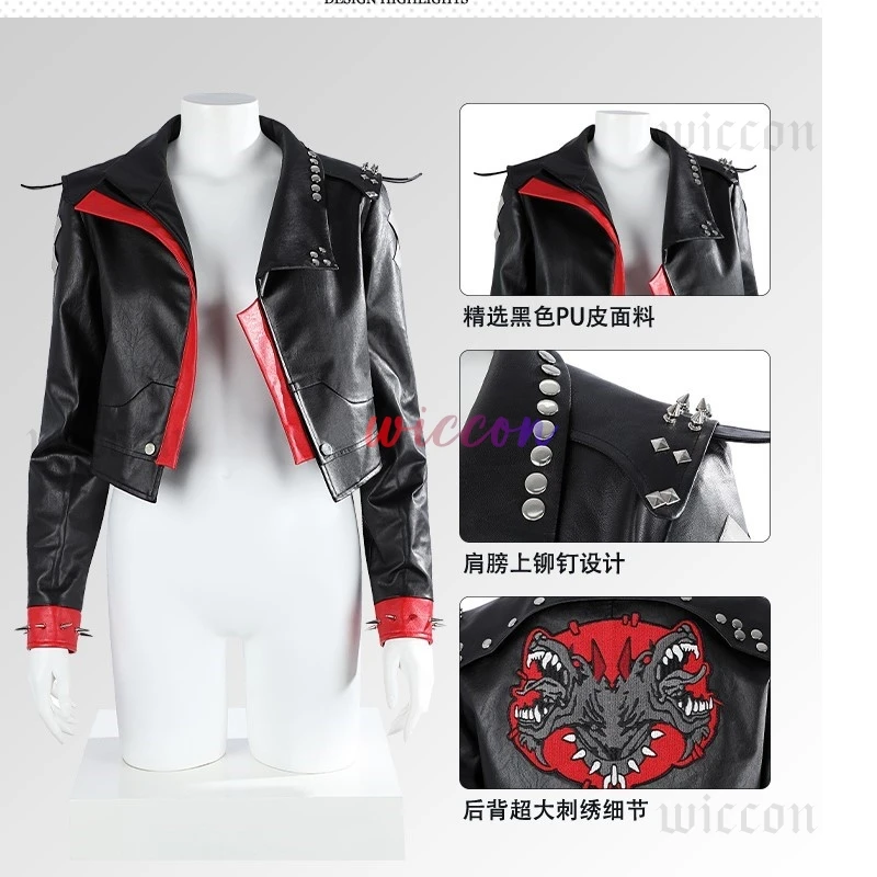 Arcane 2 Game LOL VI Cosplay Manteau en cuir PU noir pour femme, costume féminin, veste de déguisement, haut combiné, fête d'Halloween et de carnaval