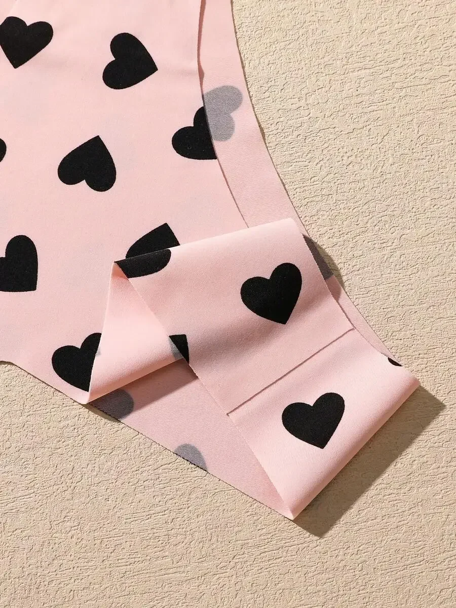 

6 Pcs Womens Panties With Heart Print, Soft Comfortable Fabric For Home Wear