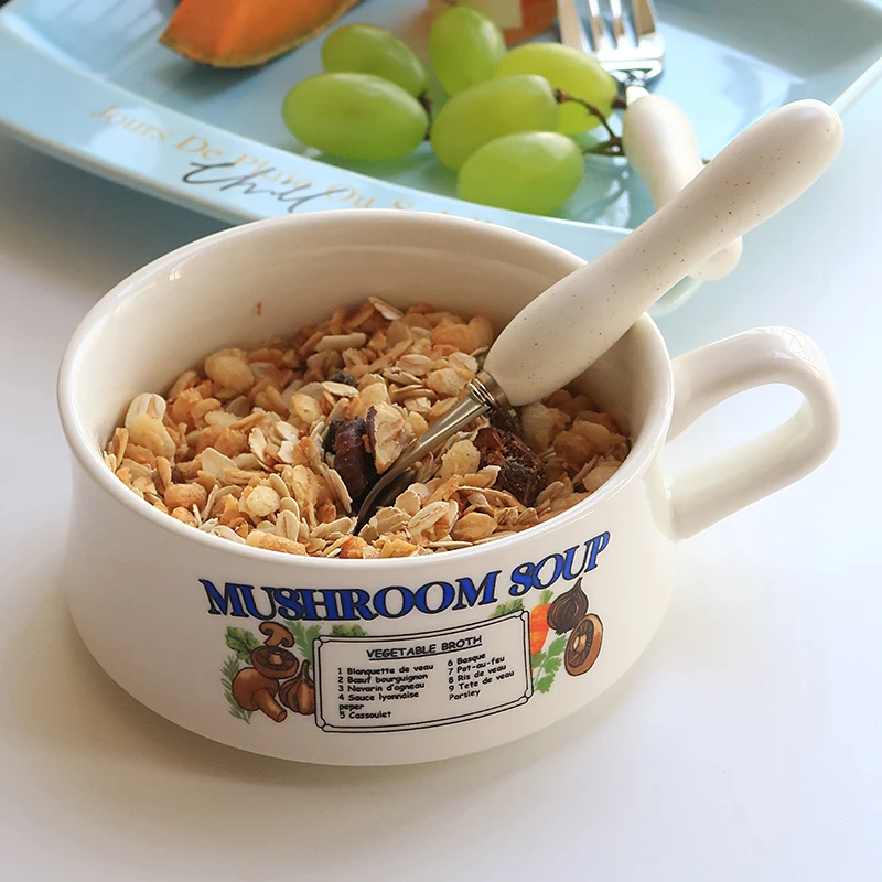 Taza de sopa de setas de cerámica Vintage americana, taza de desayuno, taza de café con leche, tazón de cereales de yogur, 400ml
