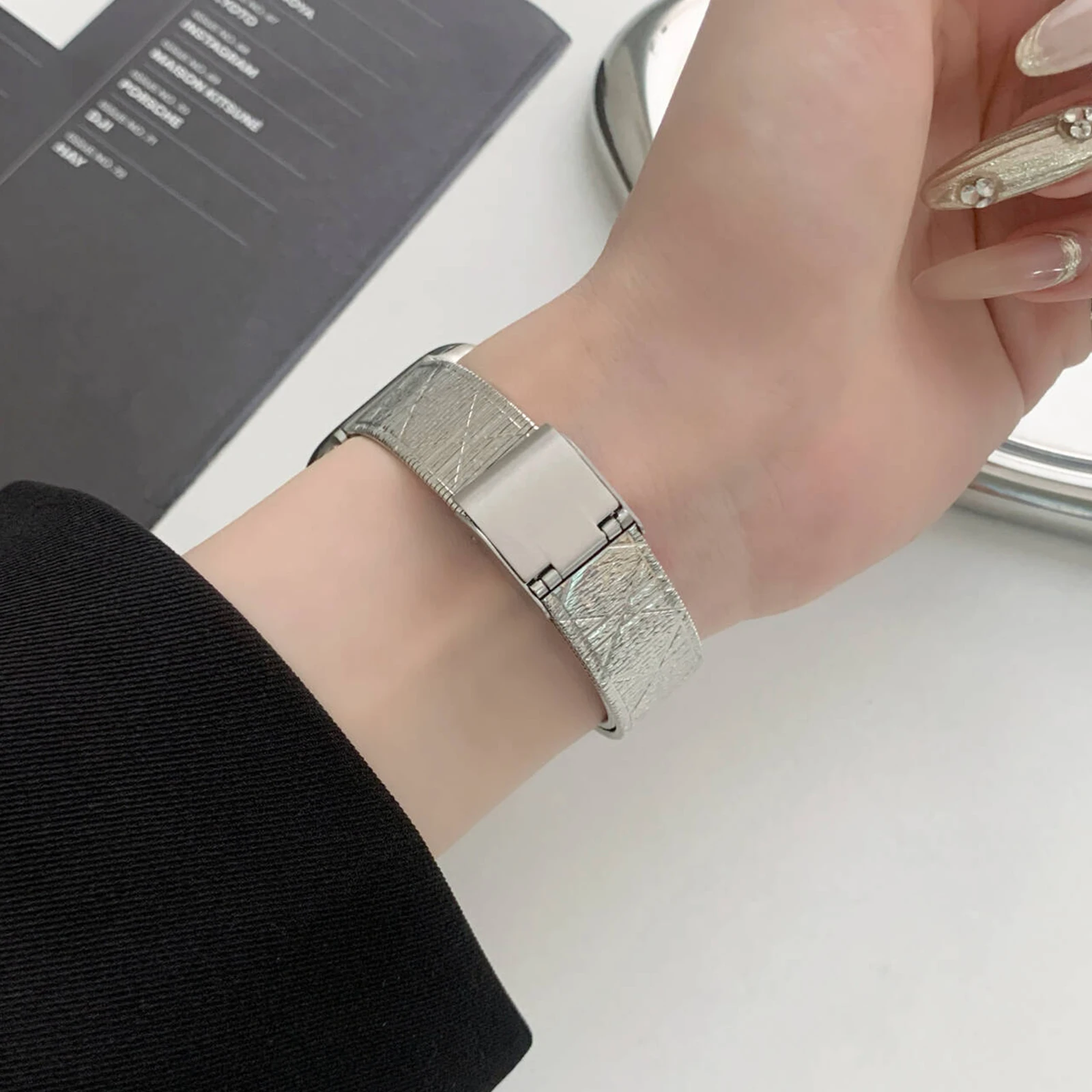 Tali jam tangan Stainless Steel untuk Apple Watch, rantai gelang logam Argyle 40 41 44 45 49mm