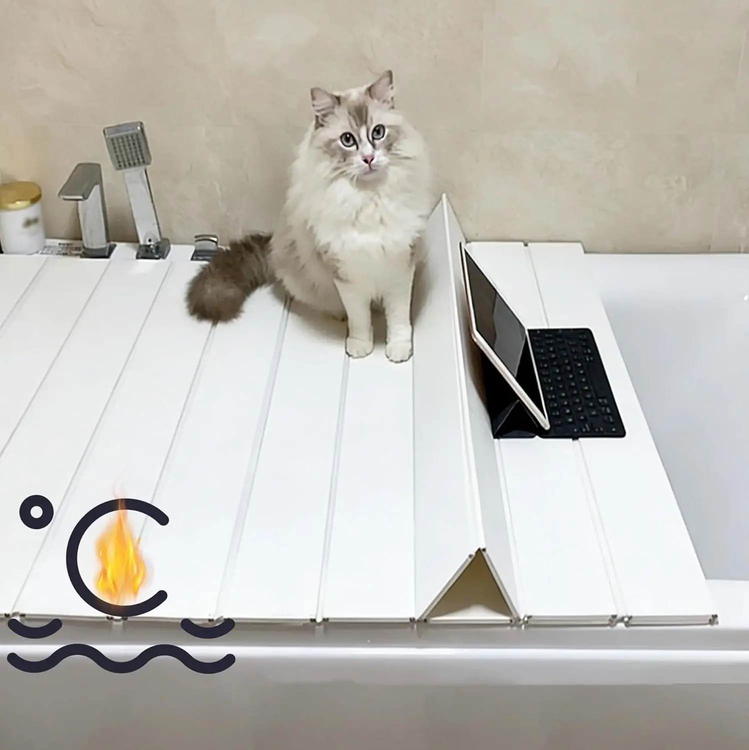

Foldable Bathtub Cover, Bath Tub Tray Waterproof, Folding Bath Covers Insulation Table Dust Board, PVC Shutter Bath Lid