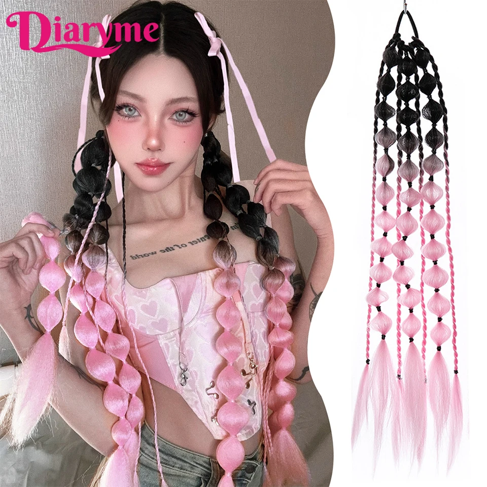 Wig Ponytail Female Lantern Braid Fashion Stage Makeup Street Dance Party Ponytail Extensions Synthetic Bubble Braid Ponytail