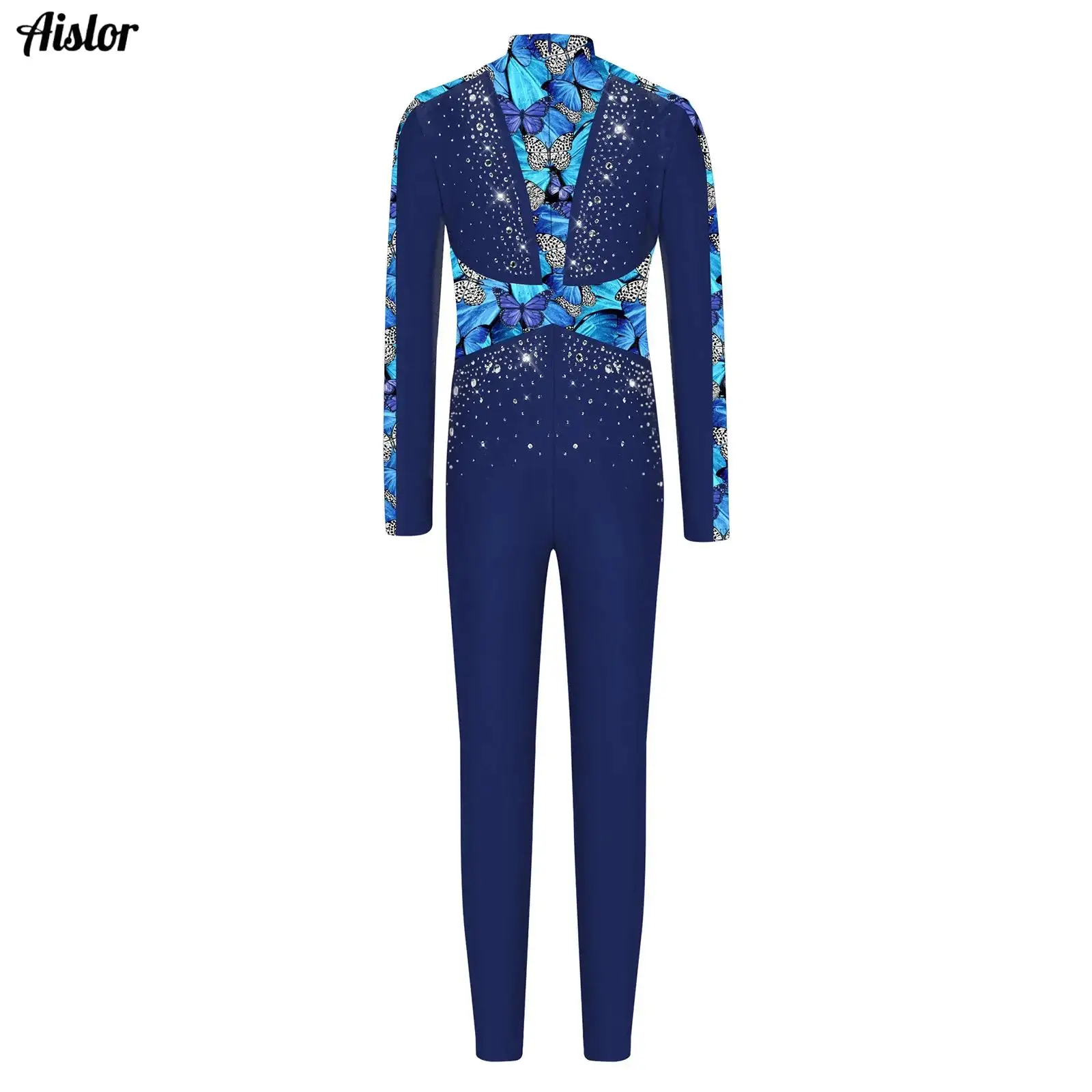 Girls Kids Gymnastics Ballet Dance Full Body Leotards Bodysuit Long Sleeve Print Jumpsuit Performance Competition Dancewear