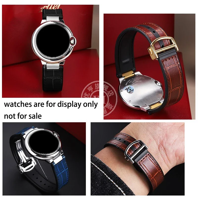 소가죽 + 실리콘 단독 시계 스트랩 볼록한 금속 조인트 블랙 브라운 블루 18*11mm 20*12mm 시계 밴드 BALLON BLEU DE CARTIER 시리즈