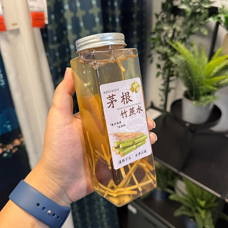 Botella de Plástico Transparente para Bebidas, Estilo Bambú, con Tapa de Aluminio, para Sake, Agua, Bebidas Frías, de Grado Comercial