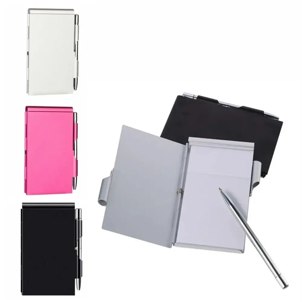 Portable Aluminum Notepad with Memo Pads Pocket Metal Pocket Notebook Durable with Pen Office Memo Pad Business Supplies