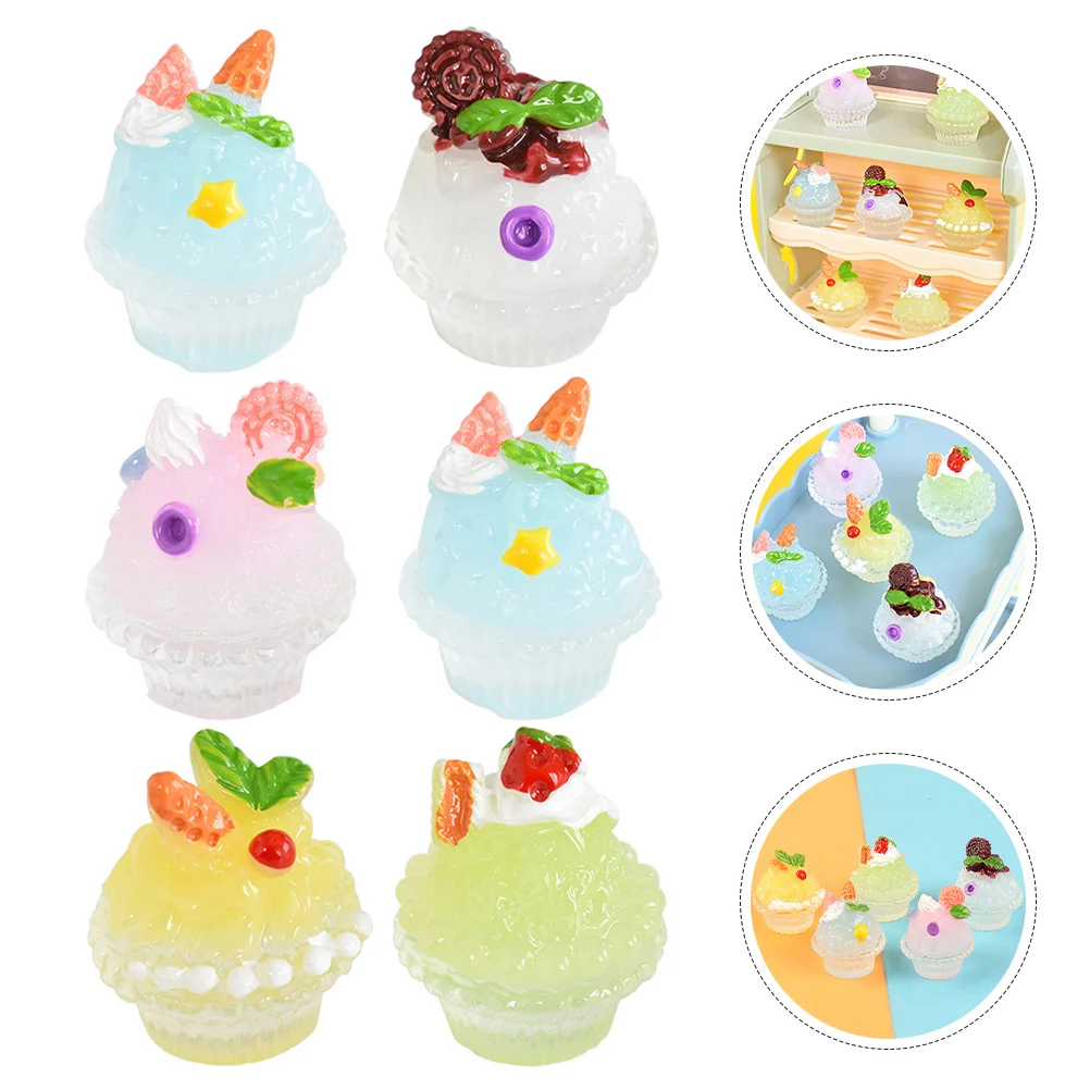 6 Pcs Smoothie Cup Micro Landscape Baby Kids Toys House Ice Cream Mini Dessert Model Resin Ornament Child