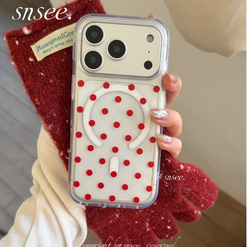 Korean Ins Polka Dots Y2K Girl For Magsafe Magnetic Phone Case for iPhone 17 16 11 12 13 14 15 Pro Max MINI Plus 17air 16e Cover view 6
