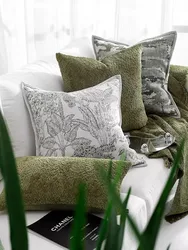 simple morden green cushion cover pillowcase decorative grey white plants pattern lumbar pillow cover