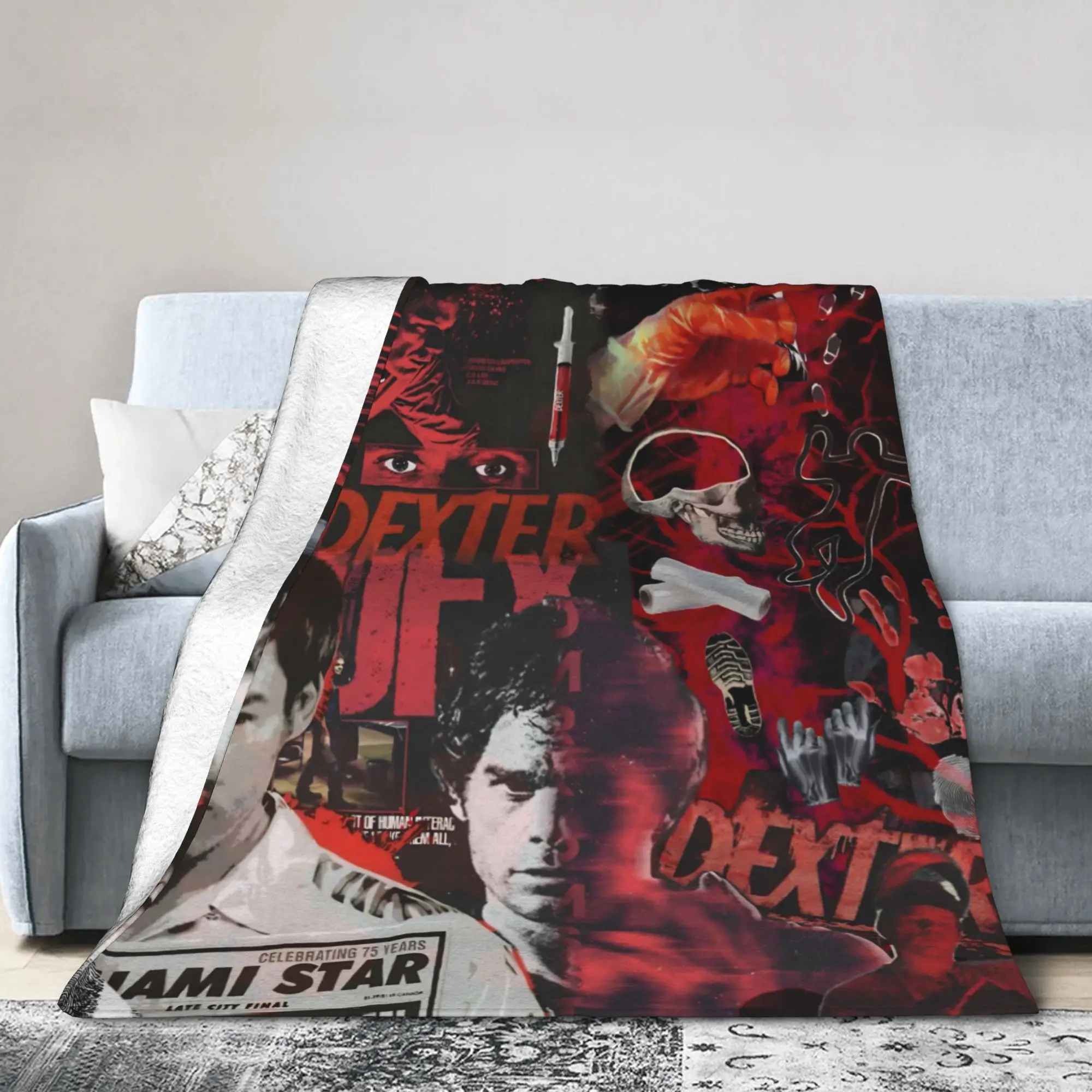 Dexter Morgan Blood Never Lies Knitted Blankets Fleece TV Show Soft Throw Blankets for Outdoor Travel Quilt Breathable