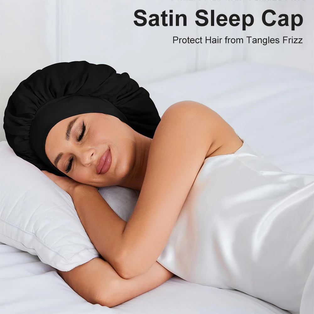 Chapéu de dormir de seda feminino alta elástica elástica gorro de cetim com decotação de arco elegante noite chapéu de sono