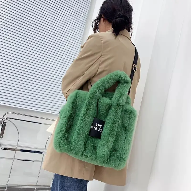 Winter Faux Fur Crossbody Bags Women Solid Color Soft Plush Shoulder Bolsos Female Large Capacity Handbags Big Shopper Purses