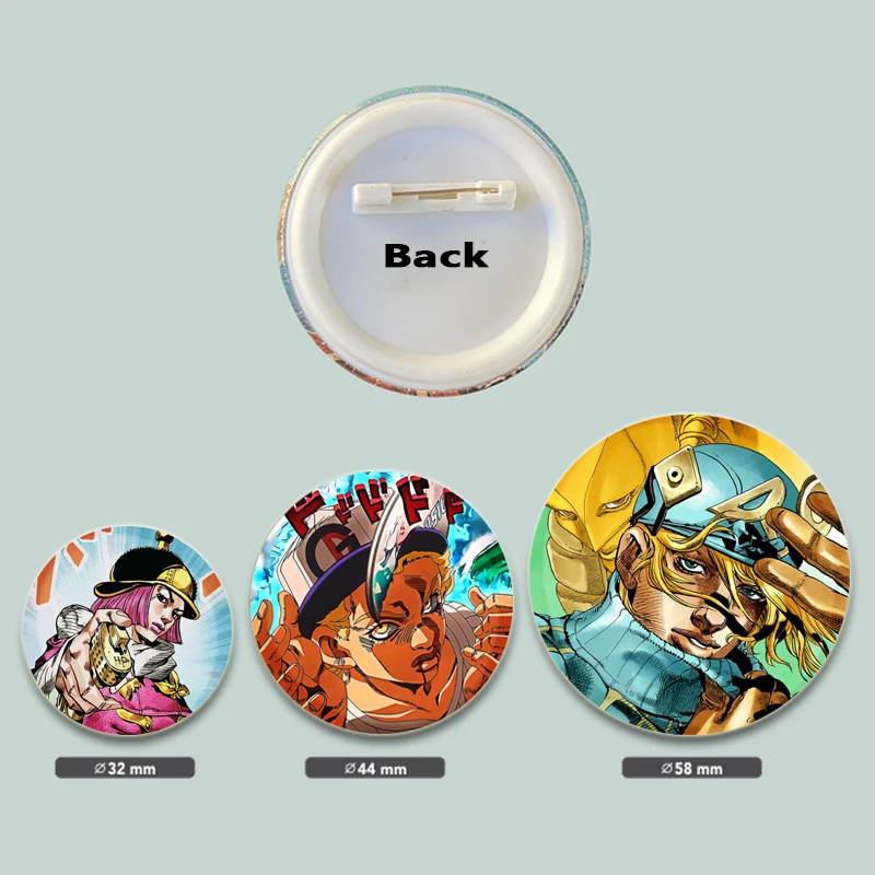 32/44/58mm JoJo Bizarre Adventure Anime Pins Brooch DIY Buttons Snap-in Craft for Bag and Clothes Decoration