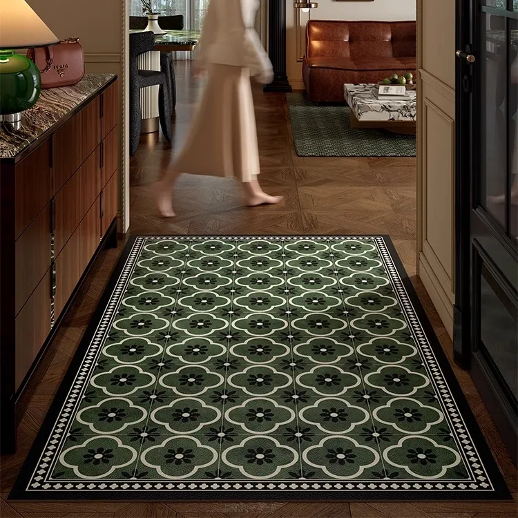 

Водонепроницаемый, маслостойкий, противоскользящий, моющийся придверный коврик с цветочным узором, прямоугольный, из ПВХ, для прихожей