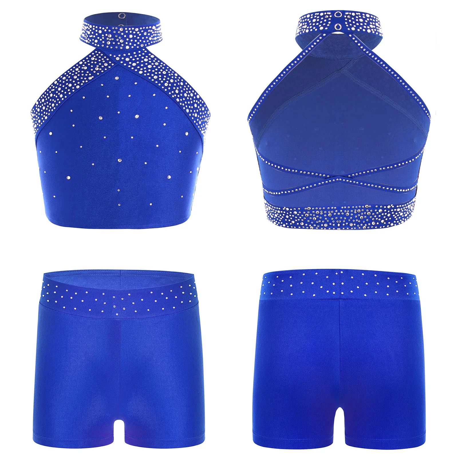 Girls Sparkly Rhinestones Lyrical Ballet Dance Dance Outfit Gymnastics Athletic Activewear Set Dancing Competition Performance