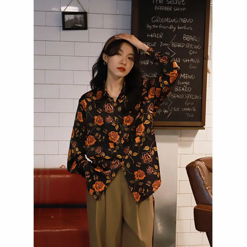 Spring Summer Loose Thin Printing Blouses Button Turn-down Collar Streetwear Fashion Vintage Graceful Fashion Women\'s Clothing