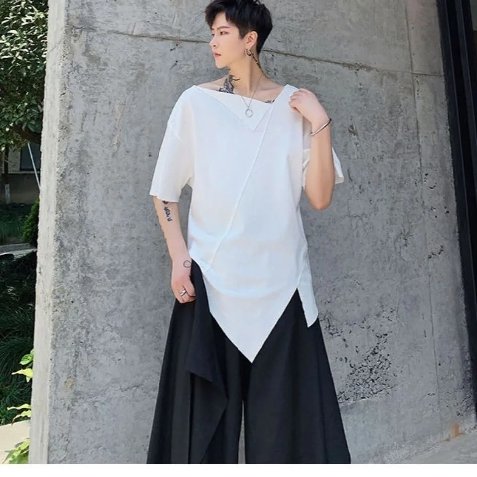 ARENS Summer Super Fire Irregular T-shirts Men Short Sleeve Hip Hop Fashion Boy Shirt Men's Patchwork Streetwear Harajuku Top
