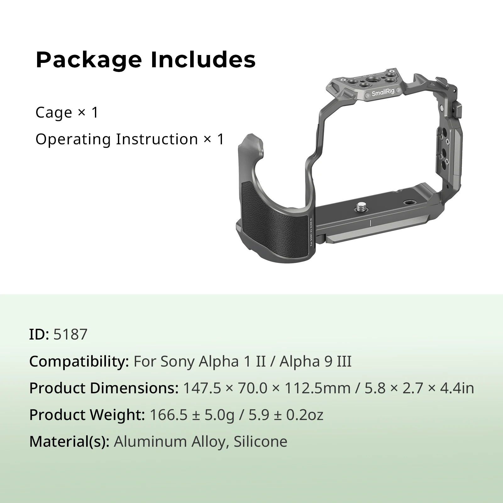 SmallRig A9 III kooi voor Sony Alpha 1 II / Alpha 9 III met HawkLock H21 NAVO-rail Ingebouwde Arca-Swiss snelkoppelingsplaat -5187