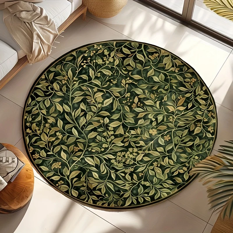 Washable Flannel Soft Round Rug - Non-Slip Grass Pattern, Perfect for Home Decor