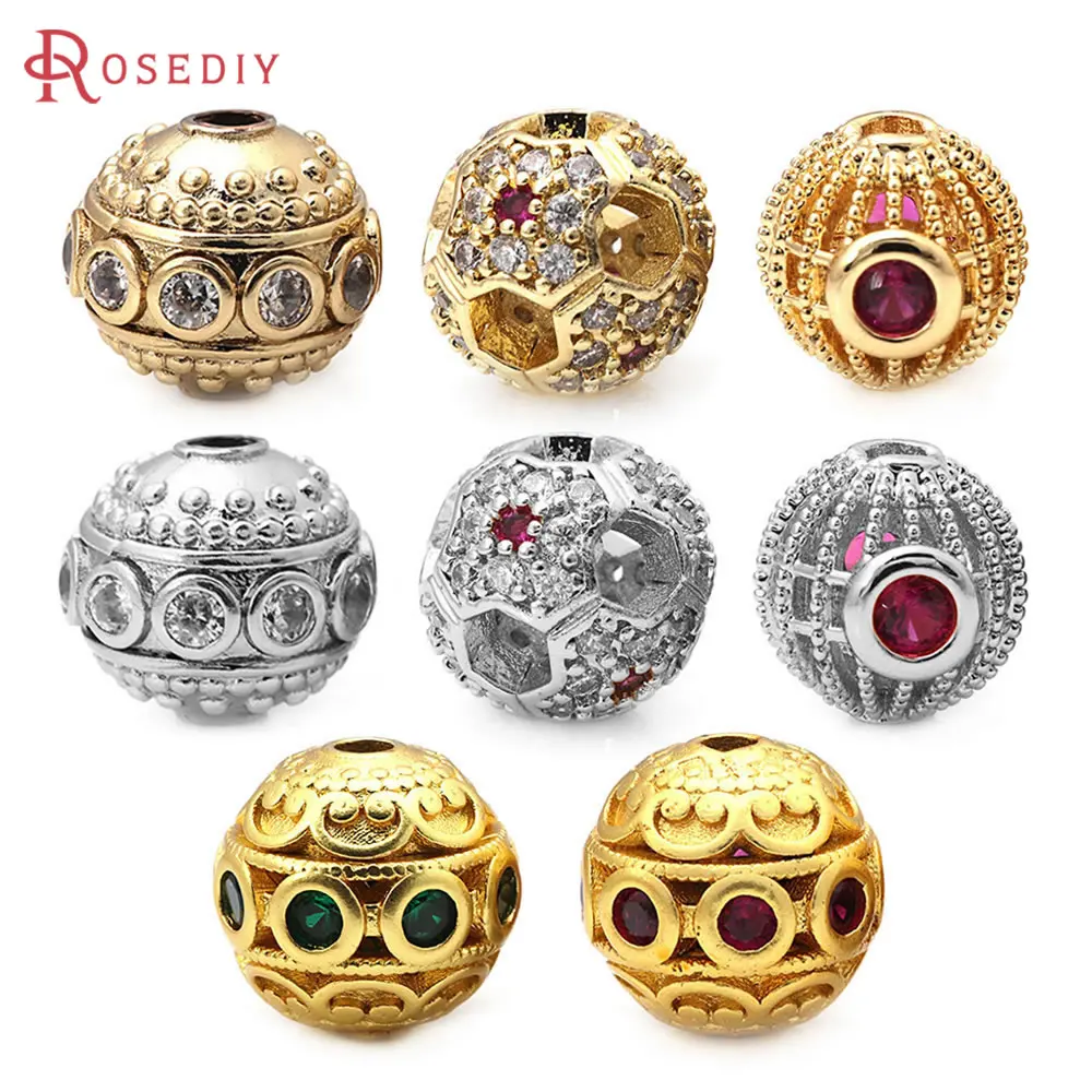 

18K Gold Color Brass and Zircon Round Spacer Beads Bracelets Beads High Quality Jewelry Diy Accessories Making