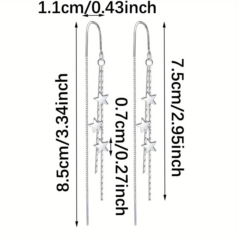 女性のためのロングタッセルチェーンスターイヤリング、ファッションジュエリー