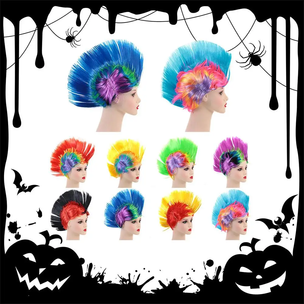 

Natural Hair Wig Fluffy Hair Rainbow Red and Yellow Wigs for Costume Party Colorful Halloween Hair Wigs