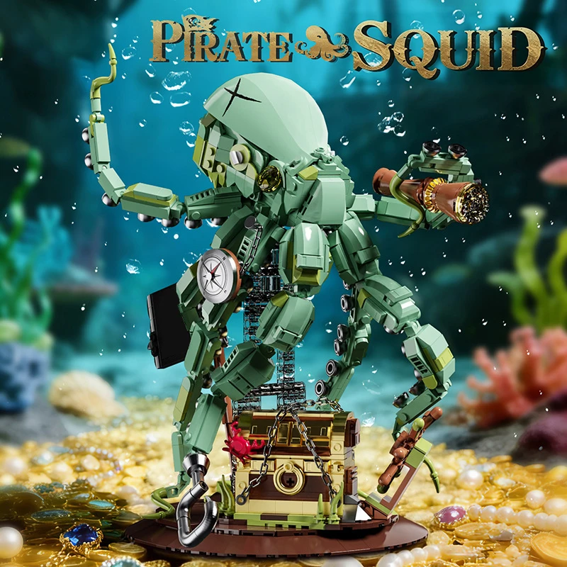 Squid Building Blocks Kit Mechanical Kraken Moc Plastic Model with Adjustable Tentacles Display Gift for Adult Hobby Fans