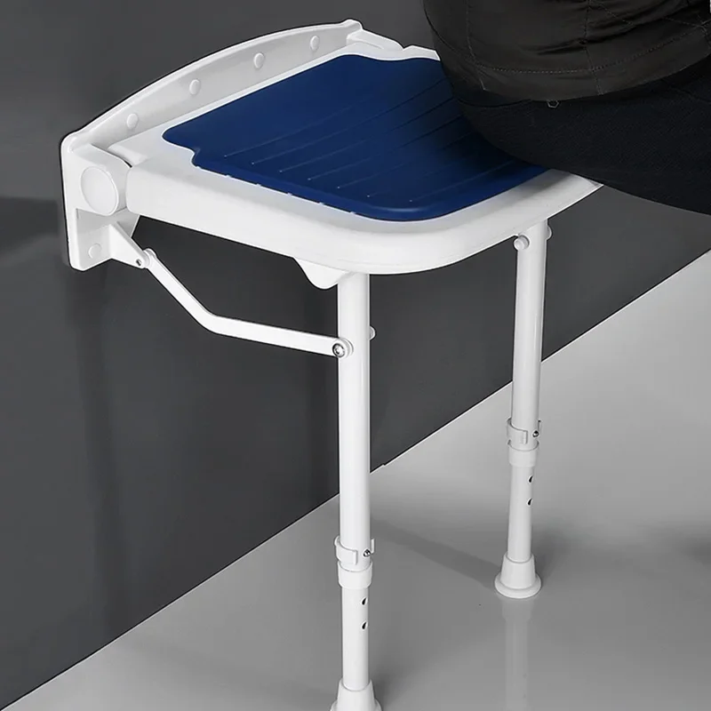Wall Mounted Folding Stool for Bathroom Slip Resistant Shower Seat Adjustable Height Bench for Elderly Bathing