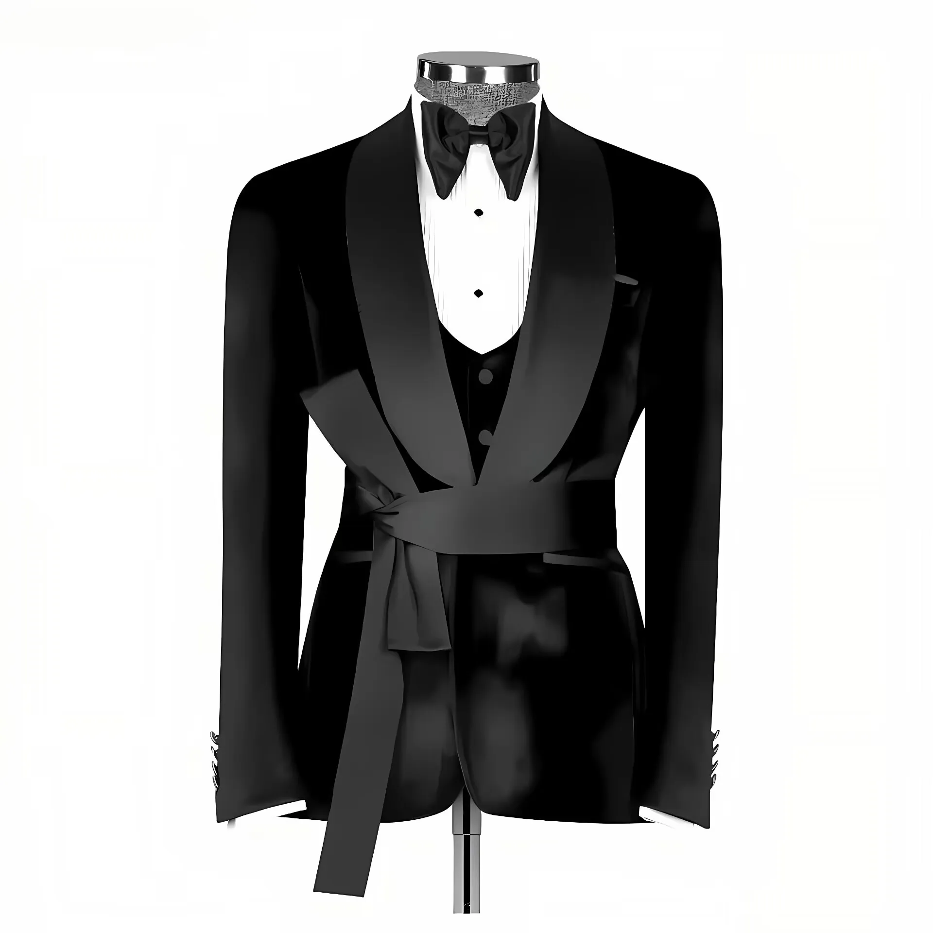 

Черные однотонные официальные свадебные костюмы с поясом, мужской деловой костюм из трех предметов (куртка, жилет, брюки), мужской смокинг, одежда для жениха