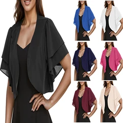 Europe and the United States spring and summer new women's chiffon blouse solid color short sleeve cardigan thin chiffon shawl w