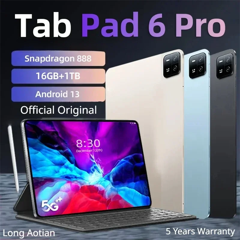 

2024 Original Global Version Pad 6 Pro Snapdragon 888 Tablet Android 13 16GB+1TB 10000mAh Tablets PC 5G 11inch WIFI HD 4K Mi Tab