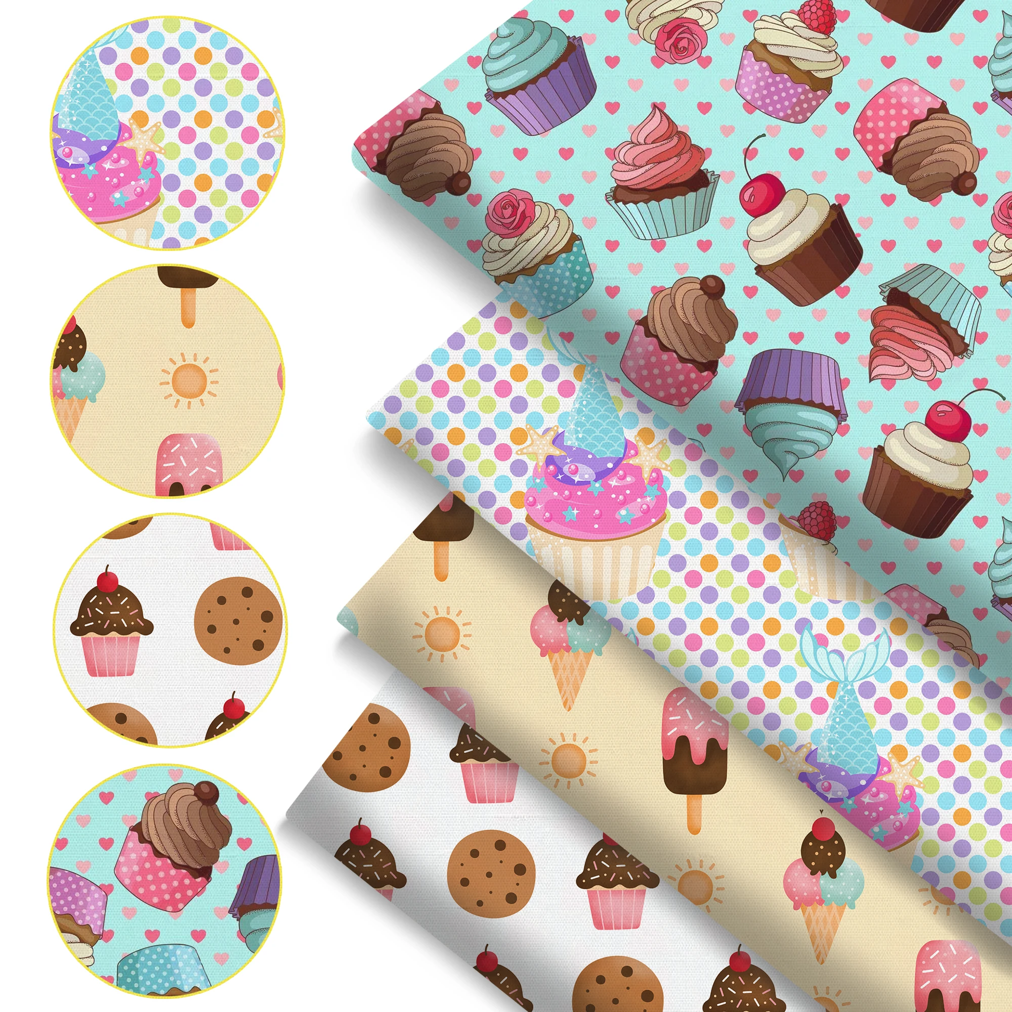 Pre-cut 4Pc/set 7.87x7.87inch(20x20cm) cake series Precut Quilting Fabric Fat Quarter Fabric Bundle, Polyester Quilting Squares