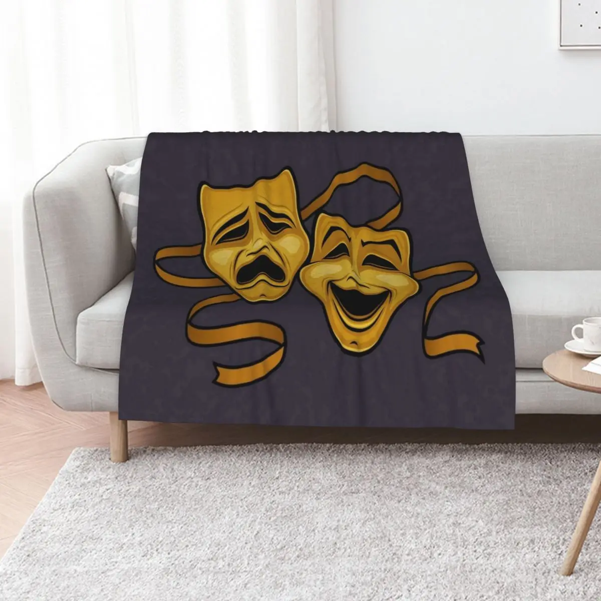 Gold Comedy And Tragedy Theater Masks Throw Blanket Shaggy Designers Bed linens Flannels Furrys Hairy Blankets