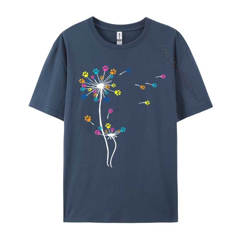 Cute Colorful Dog Paw Print Dog Flowers Dandelion Dog Lovers T-Shirt Tops & Tees Oversized Europe Cotton Men's T Shirt