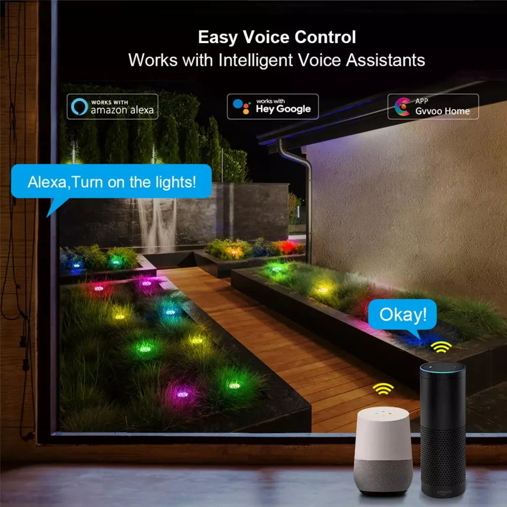 Tuya wi fi inteligente jardim gramado lâmpada com alexa controle de voz rgb multicolorido lâmpada do jardim ao ar livre