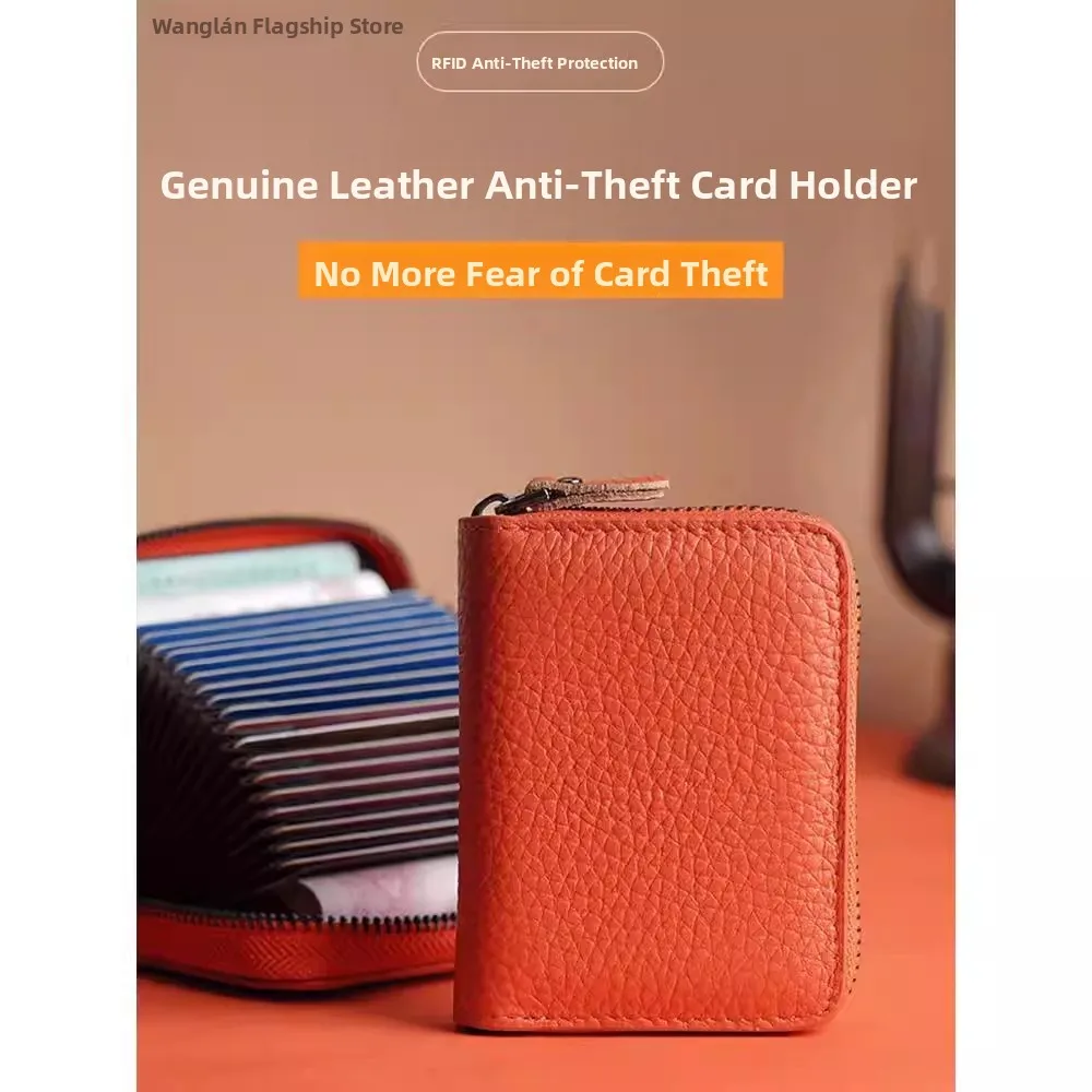 women's-leather-card-holder-multi-slot-compact-high-end-card-storage-bag-anti-magnetic-stylish-bucket-shaped-student-suitable