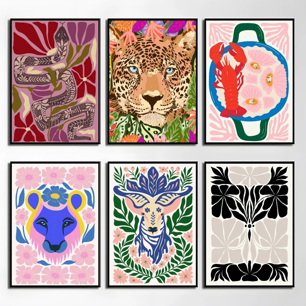 

Animals Flowers Modern Simple Poster Perfect Sticker Self Adhesive Wall Art Designed for Home Office Dining Spaces