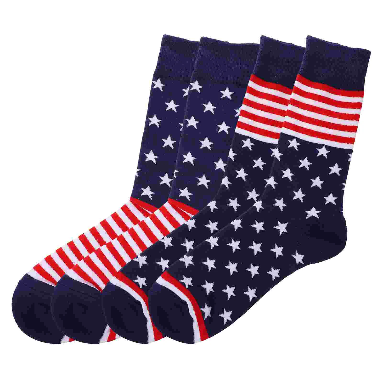 

2 Pairs Men's Socks Cotton Medium Stockings American Flag Stripe Household Tube Man