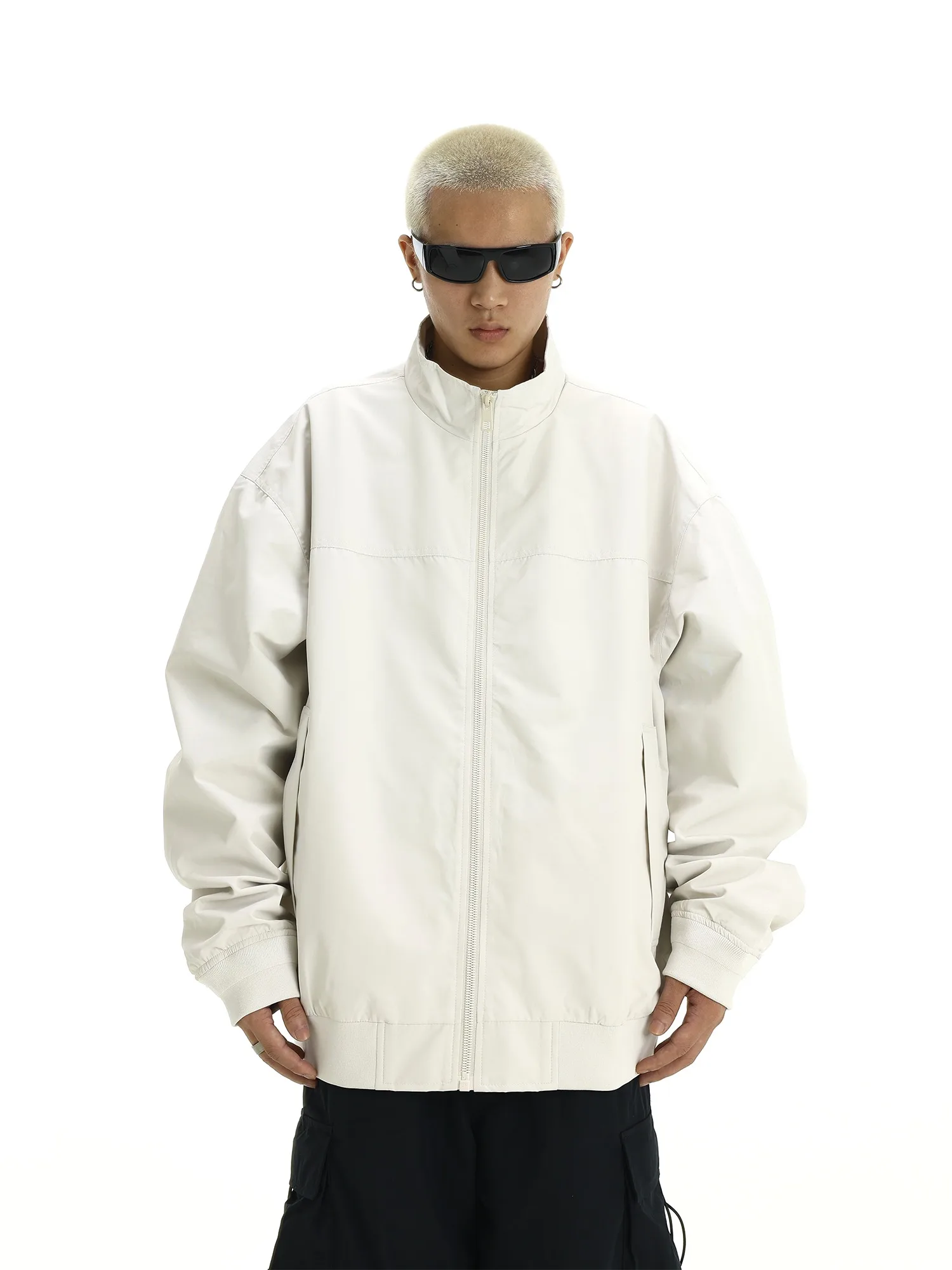 

American Retro Stand Up Collar Assault Jacket Men's Autumn and Winter Solid Color Casual Loose Zipper Coat