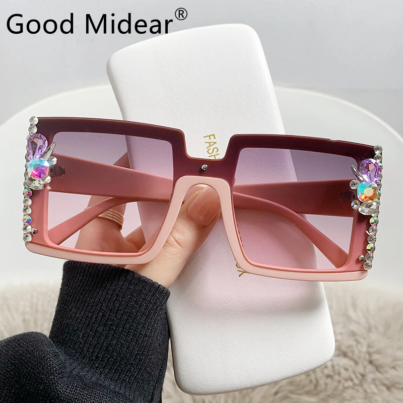 

Oversized Diamond Sunglasses Man Woman Fashion Rimless Vintage Square SunGlasses Eyewear Luxury Brand Design UV400 Female Shades