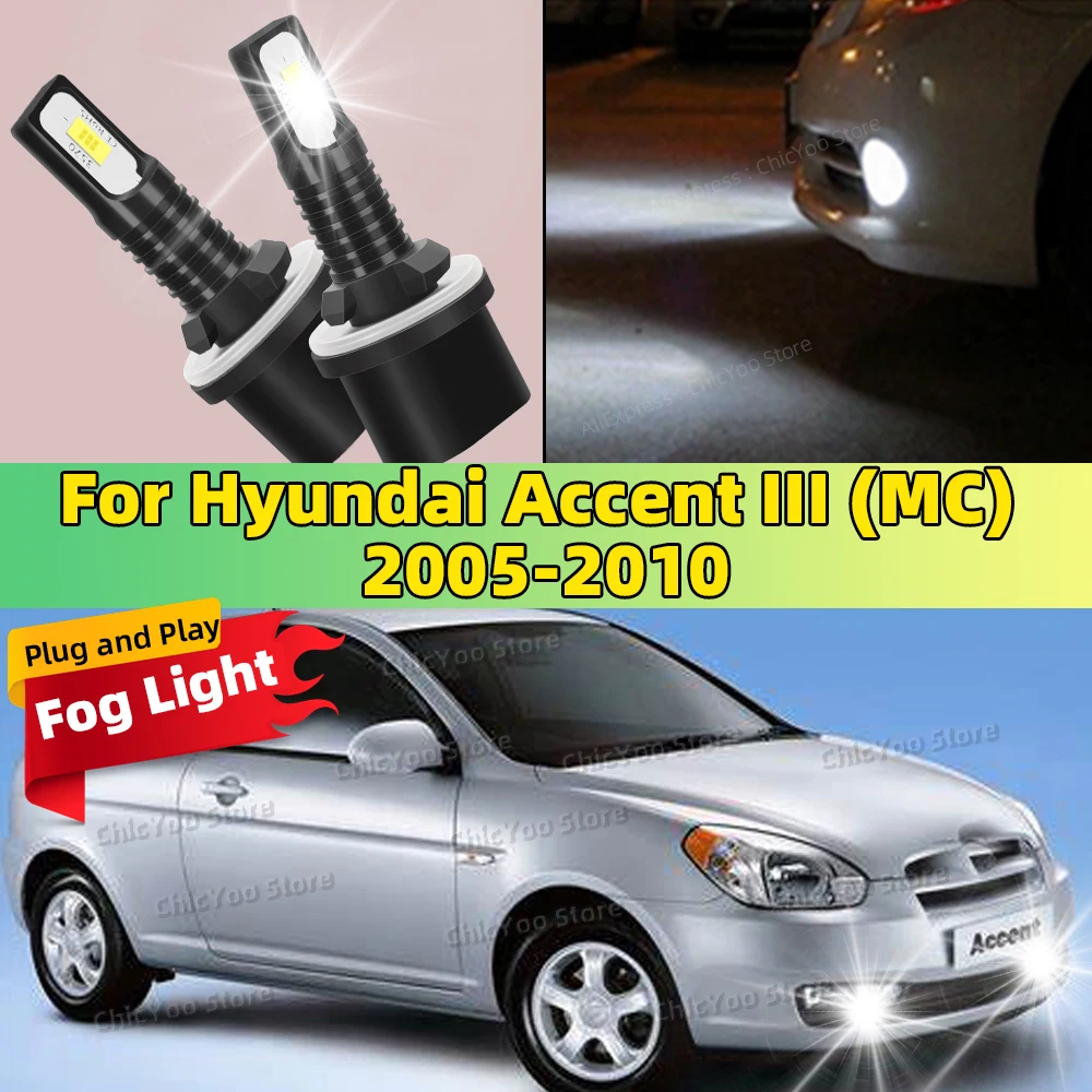 

For Hyundai Accent III MC 2005 2006 2007 2008 2009 2010 2Pcs LED Lamp Car Front Fog Light 20000LM Ultra Bright Lamp