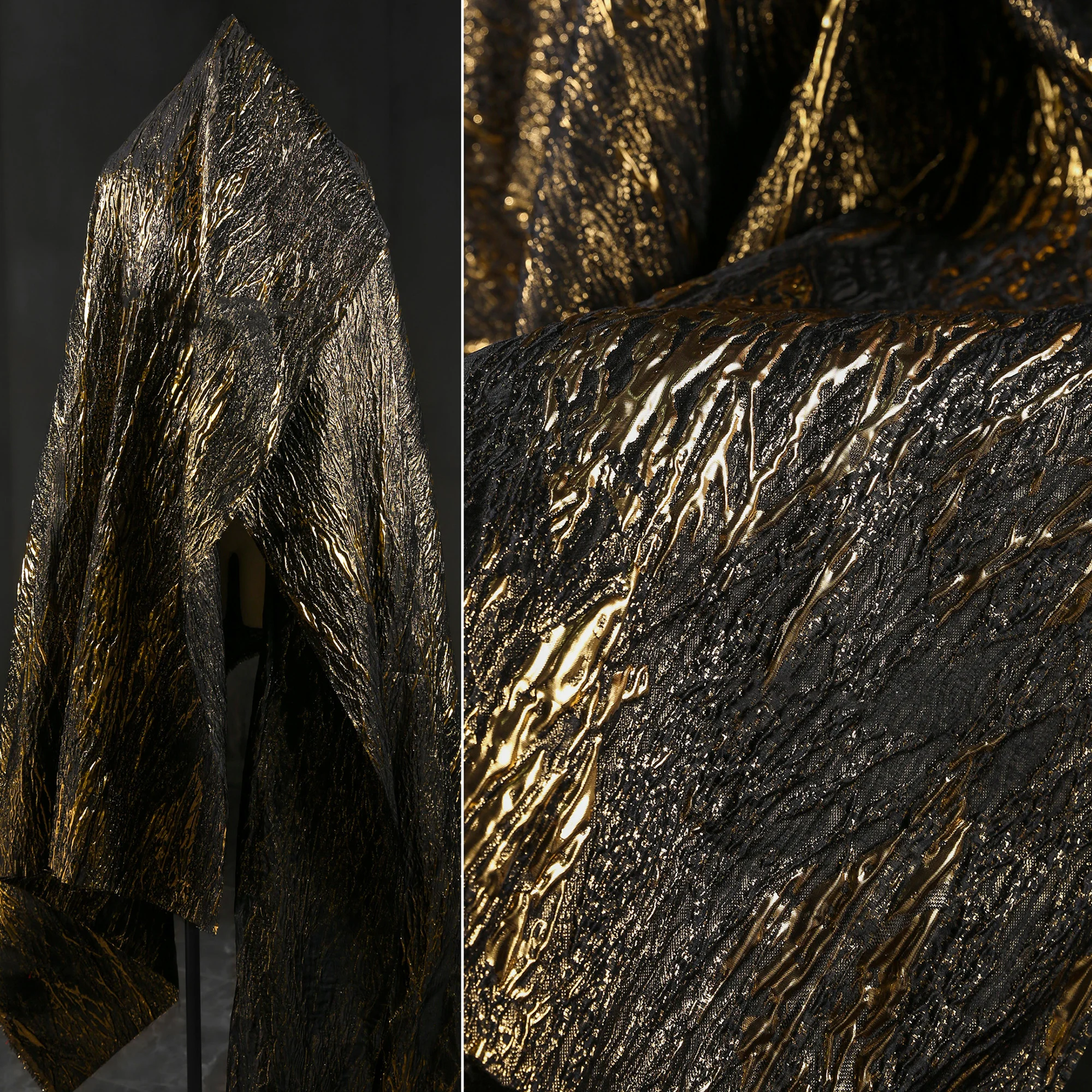 Black gold veins undulating gilt jacquard creative retro three-dimensional flash heavy texture silhouette clothing design fabric