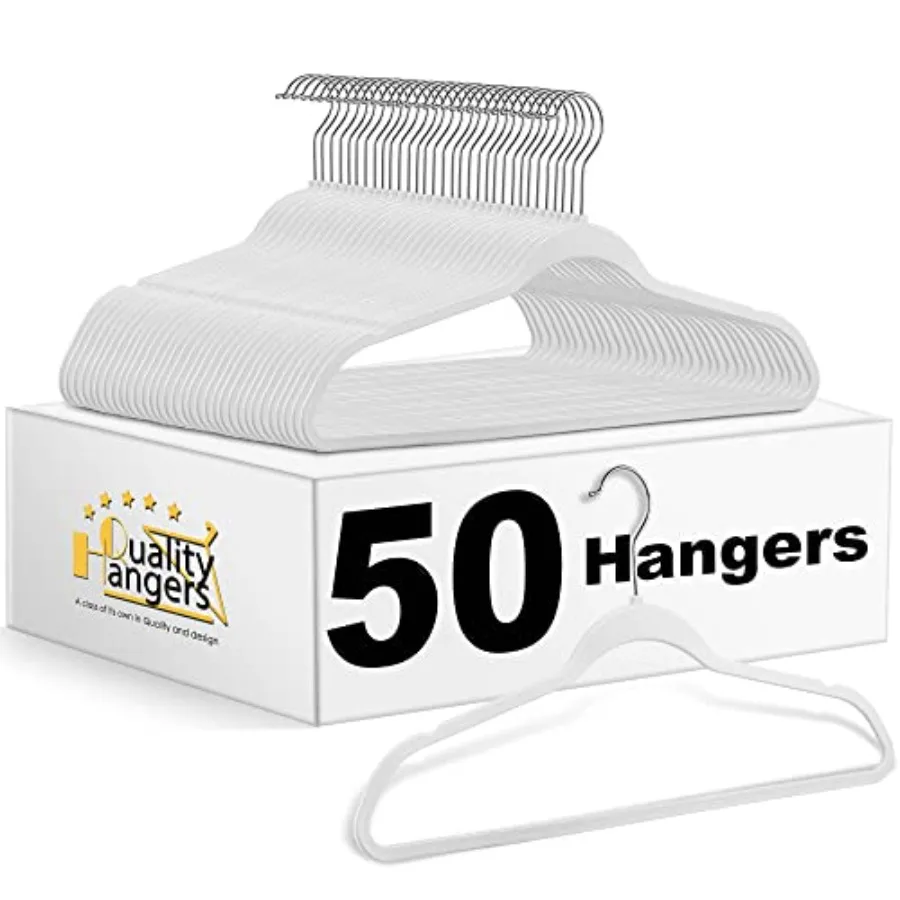 

Pack Non-Velvet Plastic Hangers for Clothes - Heavy Duty Coat Hanger Set - Space-Saving Closet with Chrome Swivel Hook, Functio